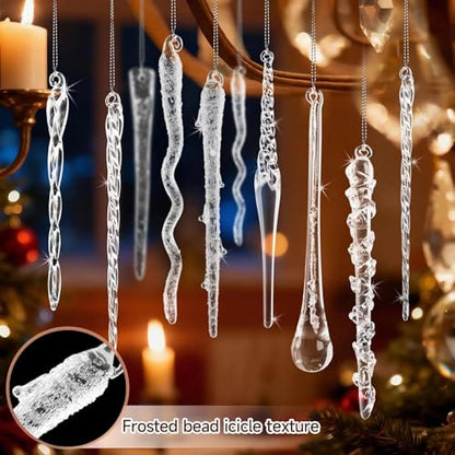 32-Piece Glass Icicle Christmas Ornaments - Textured Clear Decor for Tree & Holiday Displays