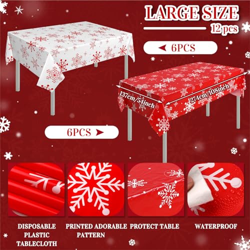 Christmas Tablecloths 12 Pcs Red and White Snowflake Winter Round & Rectangular