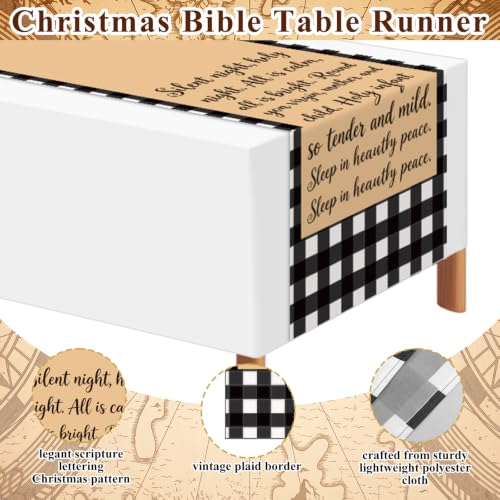Silent Night Christmas Table Runner Black & White Plaid 25x118 Inches - Holiday Decor