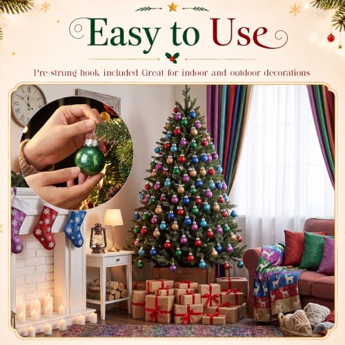 24PCS Multicolor Christmas Ball Ornaments 1.57 Inch Glitter Shatterproof