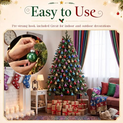 24PCS Multicolor Christmas Ball Ornaments 1.57 Inch Glitter Shatterproof