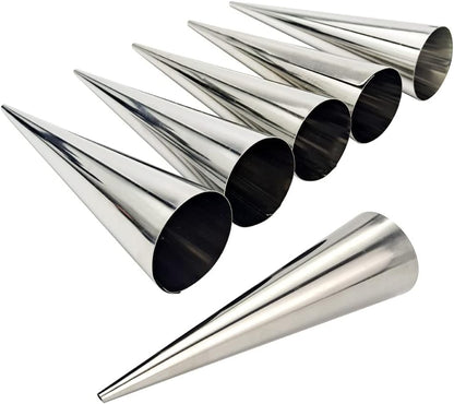 Skiennix Baking Cones - 6-Pack Stainless Steel Spiral Croissant Tubes | 5.5 Inch Dessert Molds