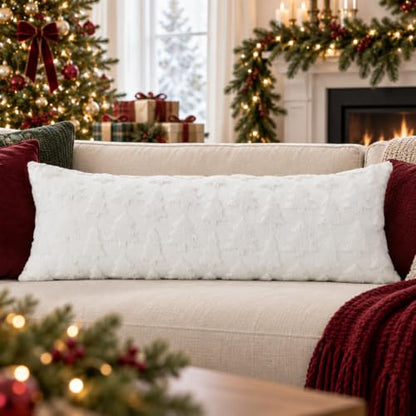 Christmas Tree Lumbar Pillow Cover 14x36 White Decorative Throw Pillow
