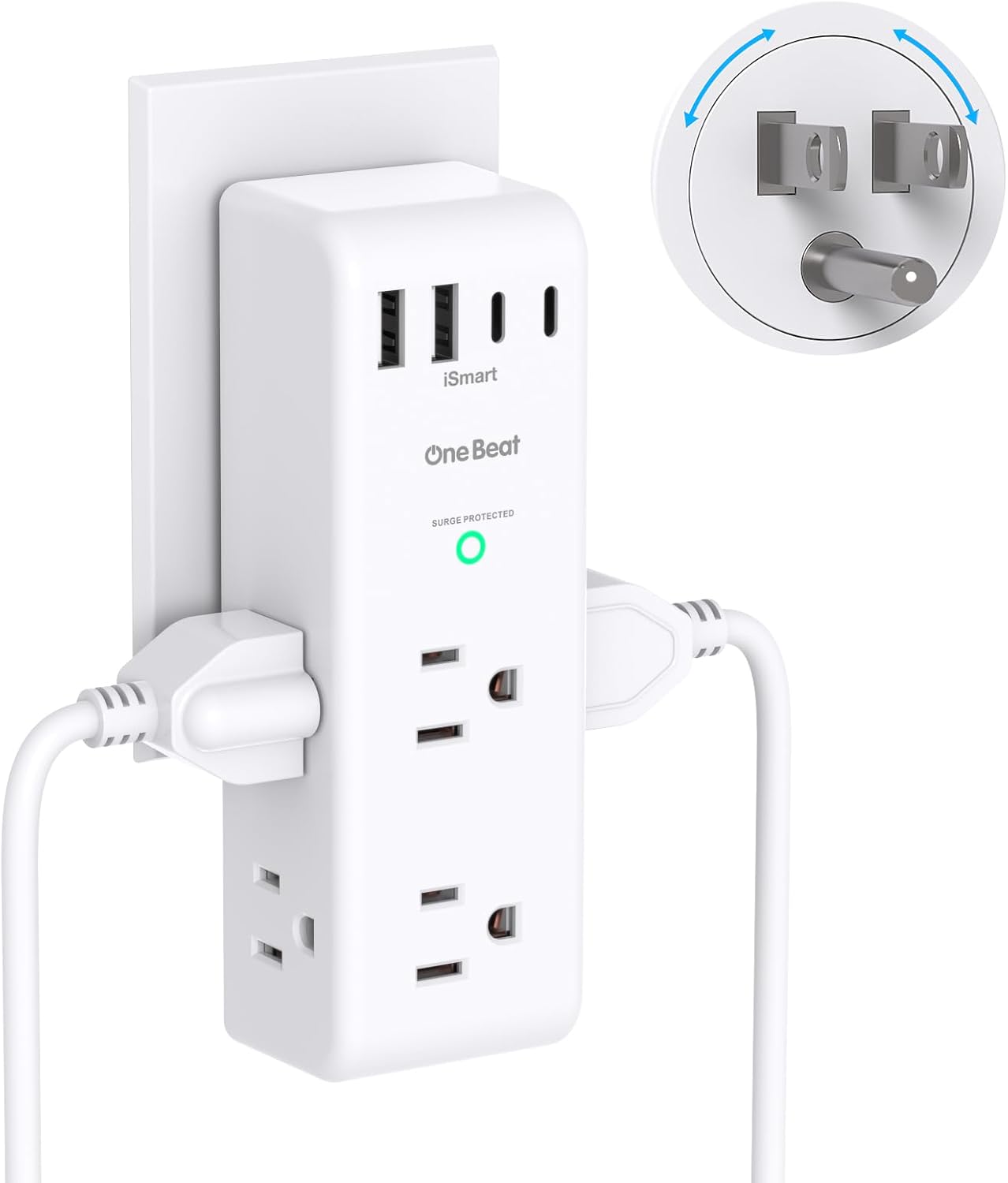 Surge Protector by [Brand Name] - 6 AC Outlet Extender with Rotating Plug & 4 USB Ports | 1800J Power Strip for Home & Office
