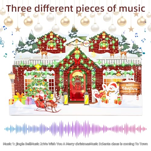 Musical Christmas Card with Lights & 3D Pop-Up Scene - Envelopes Included