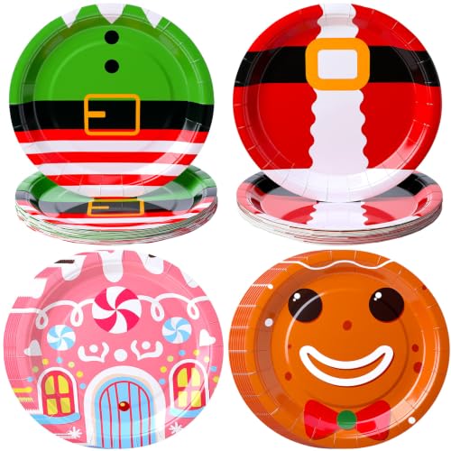 Christmas Paper Plates 100 Pack - 9 Inch Disposable Holiday Party Plates - Xmas