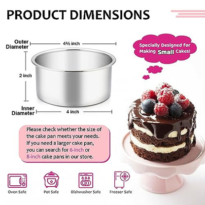 E-far 4 Inch Small Cake Pan Set of 3, Stainless Steel Mini Round Smash Cake Baking Pans, Non-Toxic & Healthy, Mirror Finish & Dishwasher Safe