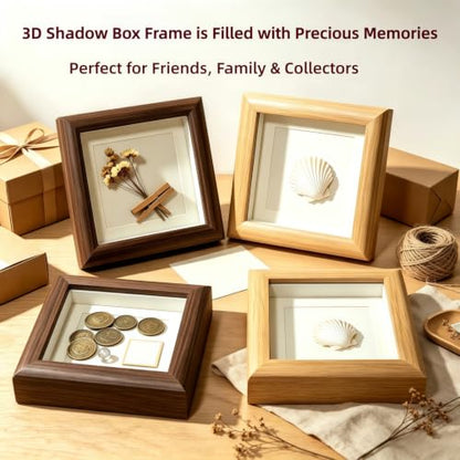 Wood Color 2-Pack Shadow Box Picture Frames 4x4 Inch Deep Glass DIY Display