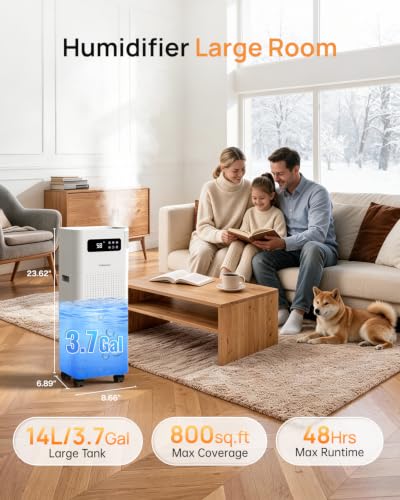 Large 14L Humidifier for Whole Home & Large Rooms, Silent Ultrasonic Cool Mist