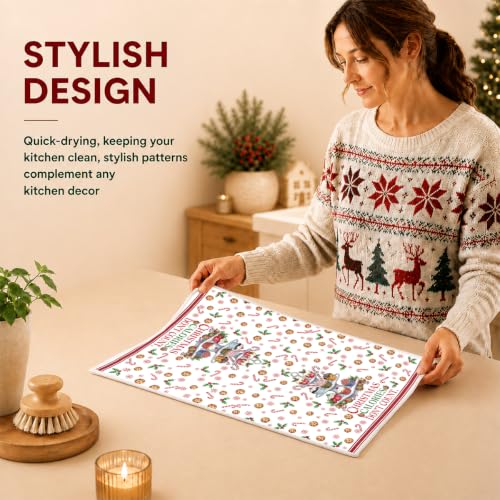 Christmas Kitchen Towels Multi 1665 - Soft Absorbent Waffle Hand Towels (4 Pack)