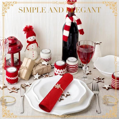Christmas Snowflake Napkin Rings Set - Gold 12 Pcs Rhinestone Holiday Decor