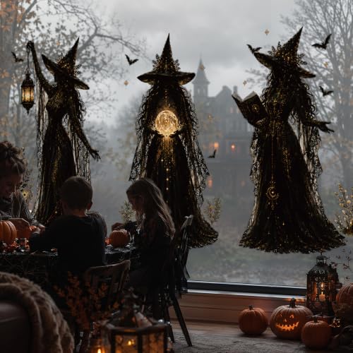 Halloween Witch Static Window Clings Stickers - Indoor Decor, Reusable & Spooky, 9 Pcs - Witch Variation