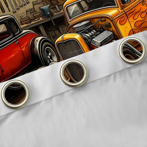Castle Fairy Vintage Hot Rod Blackout Curtains Set - Brown Red, 76W x 54L Inches, 2 Panels