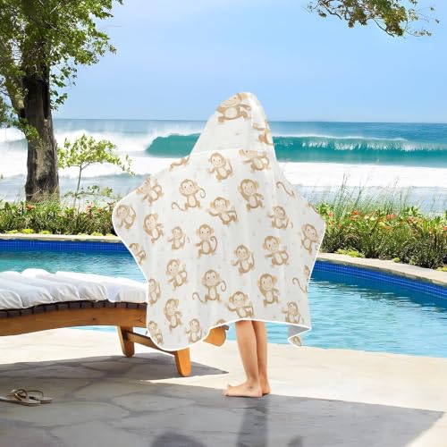 Kids Hooded Beach Towel with Monkey Cartoon Design for Boys Girls 50x23.5in