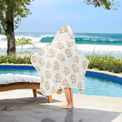 Kids Hooded Beach Towel with Monkey Cartoon Design for Boys Girls 50x23.5in