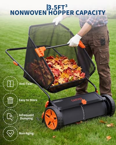 21 Inch Non-Powered Leaf Sweeper with Metal and Plastic Frame - Yard Cleanup Tool