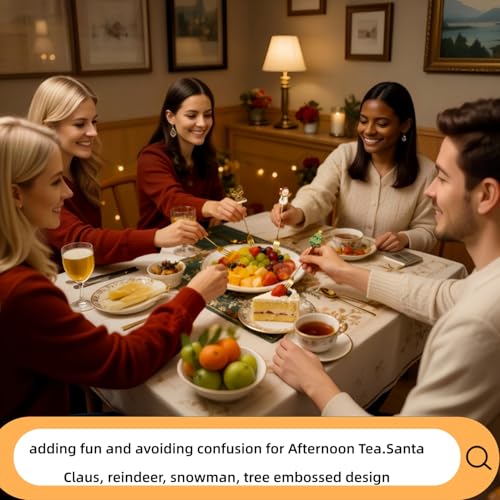4 Pack Christmas Stainless Steel Forks Set - Gold 3-Tine Elegant Tableware for Holiday Dining