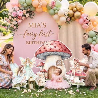 Fairy Birthday Party Decorations Set - 5 Cardboard Cutouts for Girls, Mushroom House & Fairies