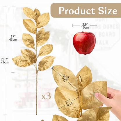 Faux Gold Magnolia Branches - Glitter Gold 28.7in Artificial Floral Stem for Holiday & Home Decor