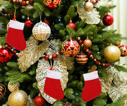 Mini Christmas Stocking Set - Red Snowflake Holiday Silverware Holders 12 Pcs with Variation Classic