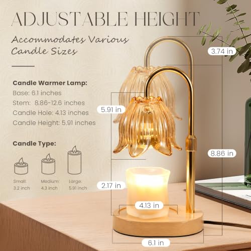 Lily-Inspired Flower Candle Warmer Lamp with Dimmer & Adjustable Height - Gift for Women, Mom, Friend, Housewarming, Christmas, Birthday