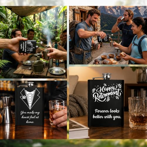 Custom 8 Oz Hip Flask with Engraved Photo Text Gift Black 05