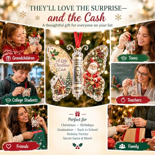 Christmas Cash Gift Butterfly Ornament - Santa Variation Holiday Money Holder
