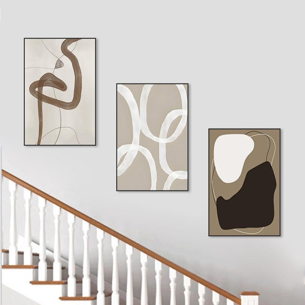 Skiennix Framed Canvas Wall Art Set - Abstract Paint Strokes in Black, White & Grey | 24" x 32" - Modern Minimalist Decor for Living Room, Bedroom & Office