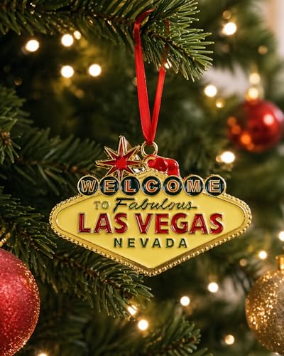 Las Vegas Welcome Sign Ornament Gold Metal Christmas Tree Decoration