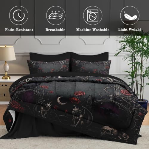 Gothic Skull Comforter Set - Queen Size Bedding with Pillows & Sheets - Variation: Gothic Gargoyle