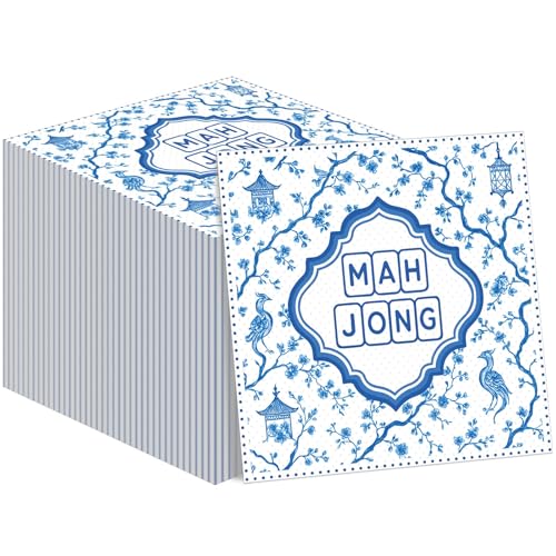 Gueevin 30 Pcs Mahjong Cocktail Napkins - Blue Party Supplies