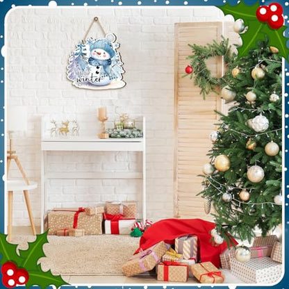 Winter Snowman Wooden Door Hanger Farmhouse Christmas Sign