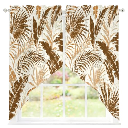 Brown Leaves Swag Curtains Set - Sepia, Bronze, Tan, Sand - 36x36 Inches, Pack of 2