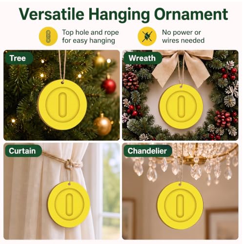 Preboun 12 Pcs Christmas Wooden Coin Ornaments - Brother Theme, Gold & Yellow, Coin Style