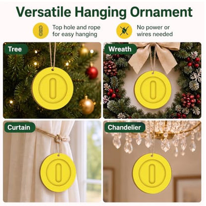 Preboun 12 Pcs Christmas Wooden Coin Ornaments - Brother Theme, Gold & Yellow, Coin Style