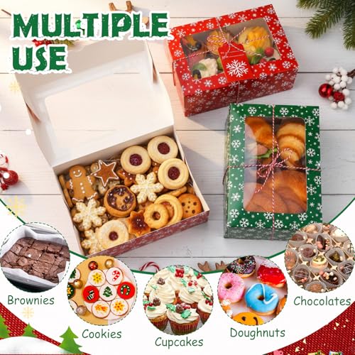 Glenmal 24 Pack Christmas Cookie Boxes with Window Snowflake Pattern 9x6x3 Inches - Holiday Gift Packaging
