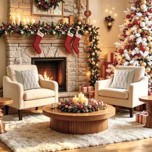 Christmas Tree Throw Pillow Covers 18x18 Inch Set of 2 Beige Faux Fur Holiday Decor