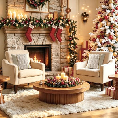 Christmas Tree Throw Pillow Covers 18x18 Inch Set of 2 Beige Faux Fur Holiday Decor