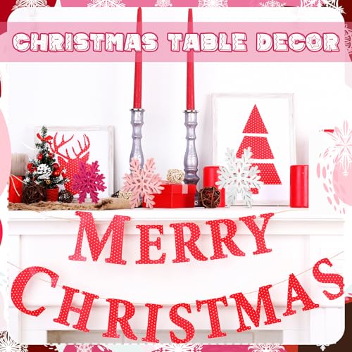Wooden Snowflake Table Decorations Set - 12 Pcs Winter Holiday Centerpieces - White, Pink, Rose Red