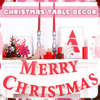 Wooden Snowflake Table Decorations Set - 12 Pcs Winter Holiday Centerpieces - White, Pink, Rose Red