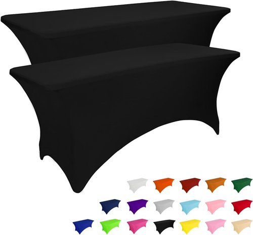 IVAPUPU 4FT Rectangular Table Cloth - Washable Spandex Fitted Covers for Events & Parties | Black
