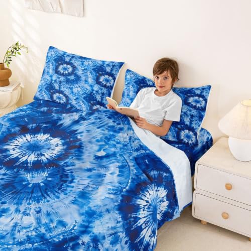 Kids Full Size Iridescent Tie Dye Sheet Set - Blue Indigo, 4 Pieces