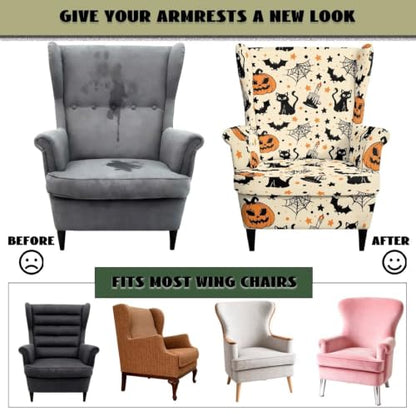 Halloween Wing Back Chair Covers with Arms - Armchair Slipcover