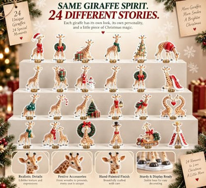 Giraffe Christmas Countdown Decor - 24 Unique Holiday Characters, Festive Table Ornaments