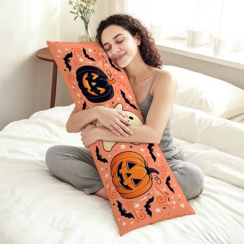 Halloween Ghost and Jack-o'-Lantern Body Pillowcase 20x54 Inch - Orange