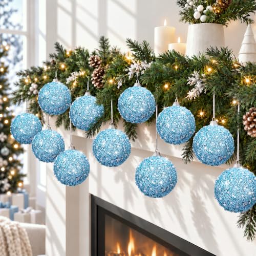 12 Pcs Light Blue Christmas Ball Ornaments 3.15 Inch Holiday Tree Decorations