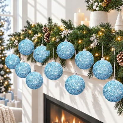 12 Pcs Light Blue Christmas Ball Ornaments 3.15 Inch Holiday Tree Decorations