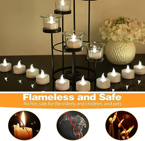 Warm White Flameless LED Tea Lights with Remote & Timer - 12 Pack