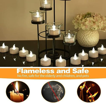 Warm White Flameless LED Tea Lights with Remote & Timer - 12 Pack