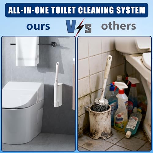 Disposable Toilet Brush Set with 60 Refills Wall Mount or Stand Bathroom Cleaning Kit